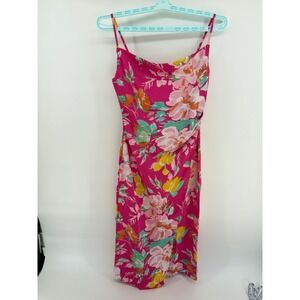 Inmod Los Angeles Pink Floral Cowl Neck Ruched Midi Dress Womens Size Medium NEW